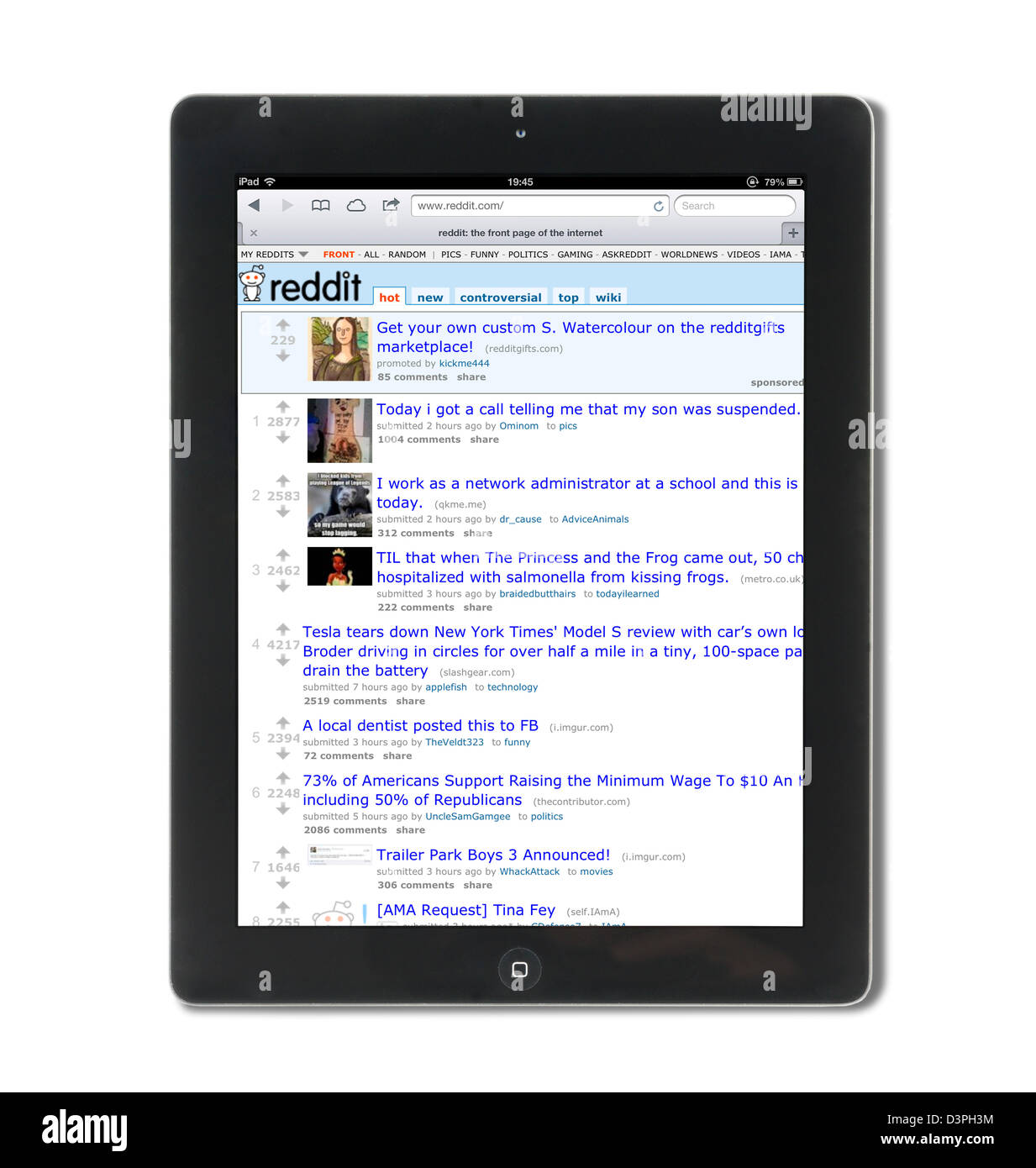 Reddit, il sociale notizie e intrattenimento sito, visualizzati su una quarta generazione di Apple iPad Foto Stock