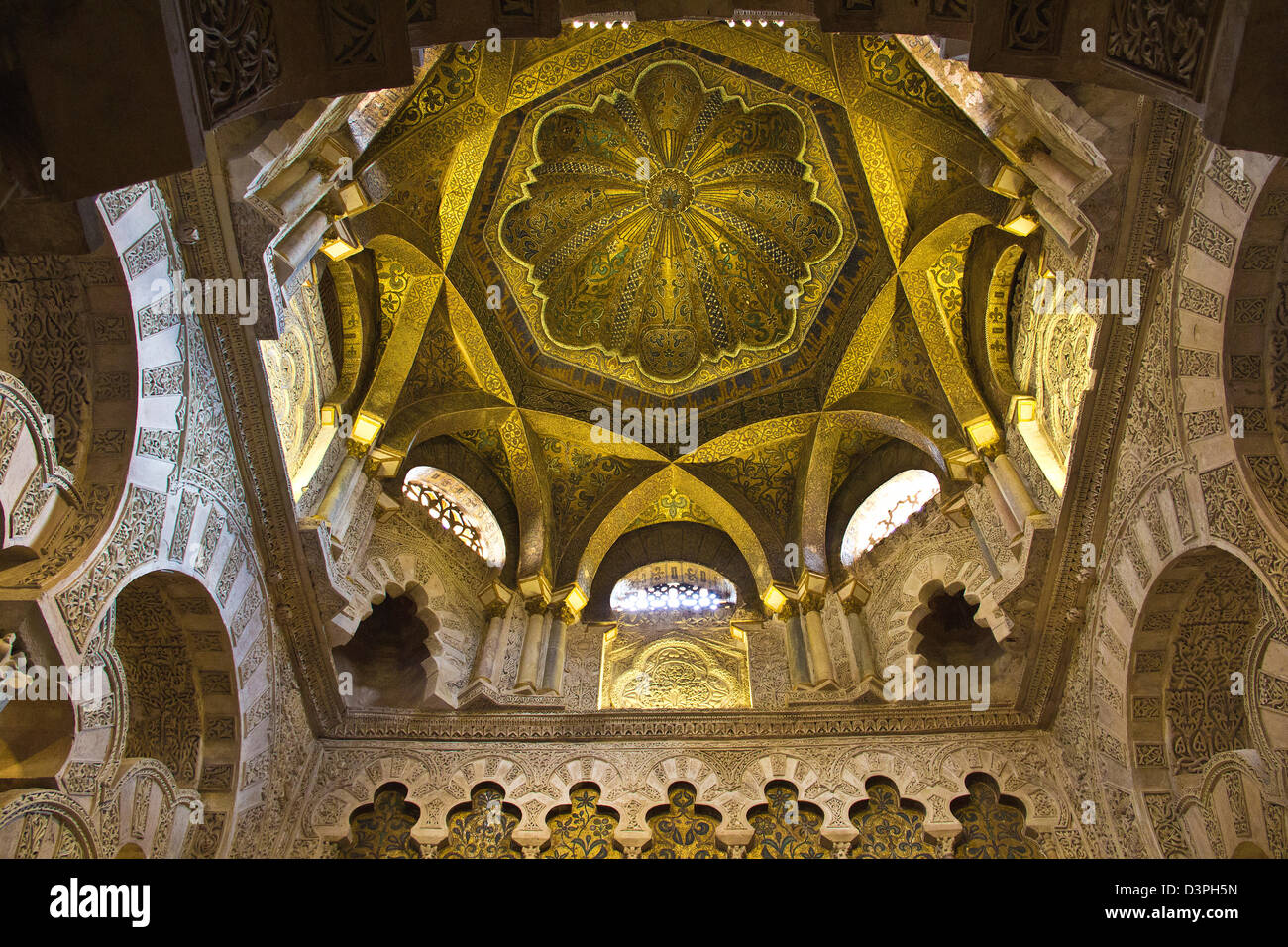 Interni Alcazar di Siviglia, Royal Palace, il tetto d'oro, Spagna Andalusia Foto Stock