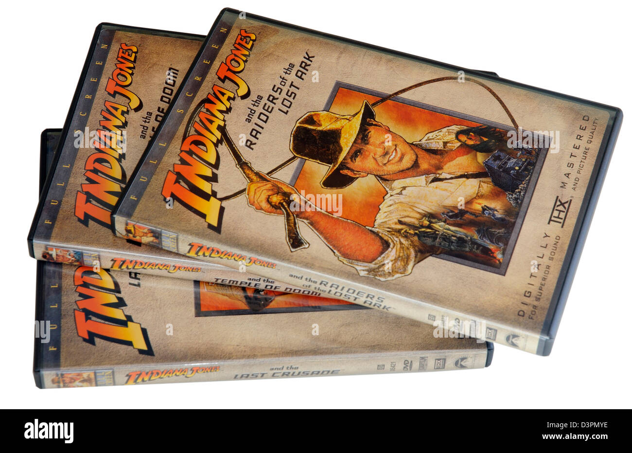 L'Indiana Jones trilogy DVD set Foto Stock
