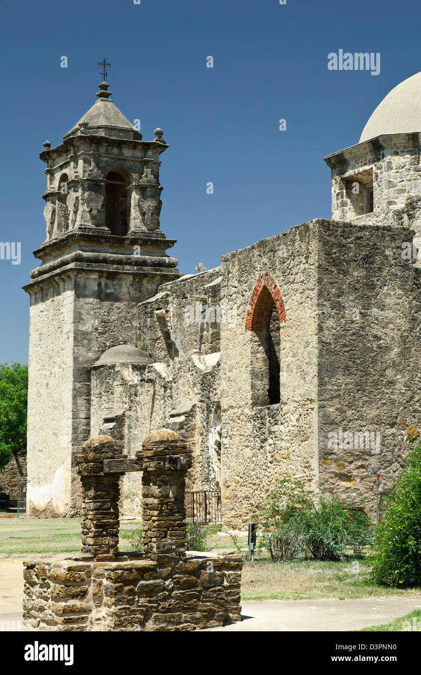 La missione di San Jose y San Miguel de Aguayo (1782), San Antonio Missions National Historical Park di San Antonio, Texas, Stati Uniti d'America Foto Stock