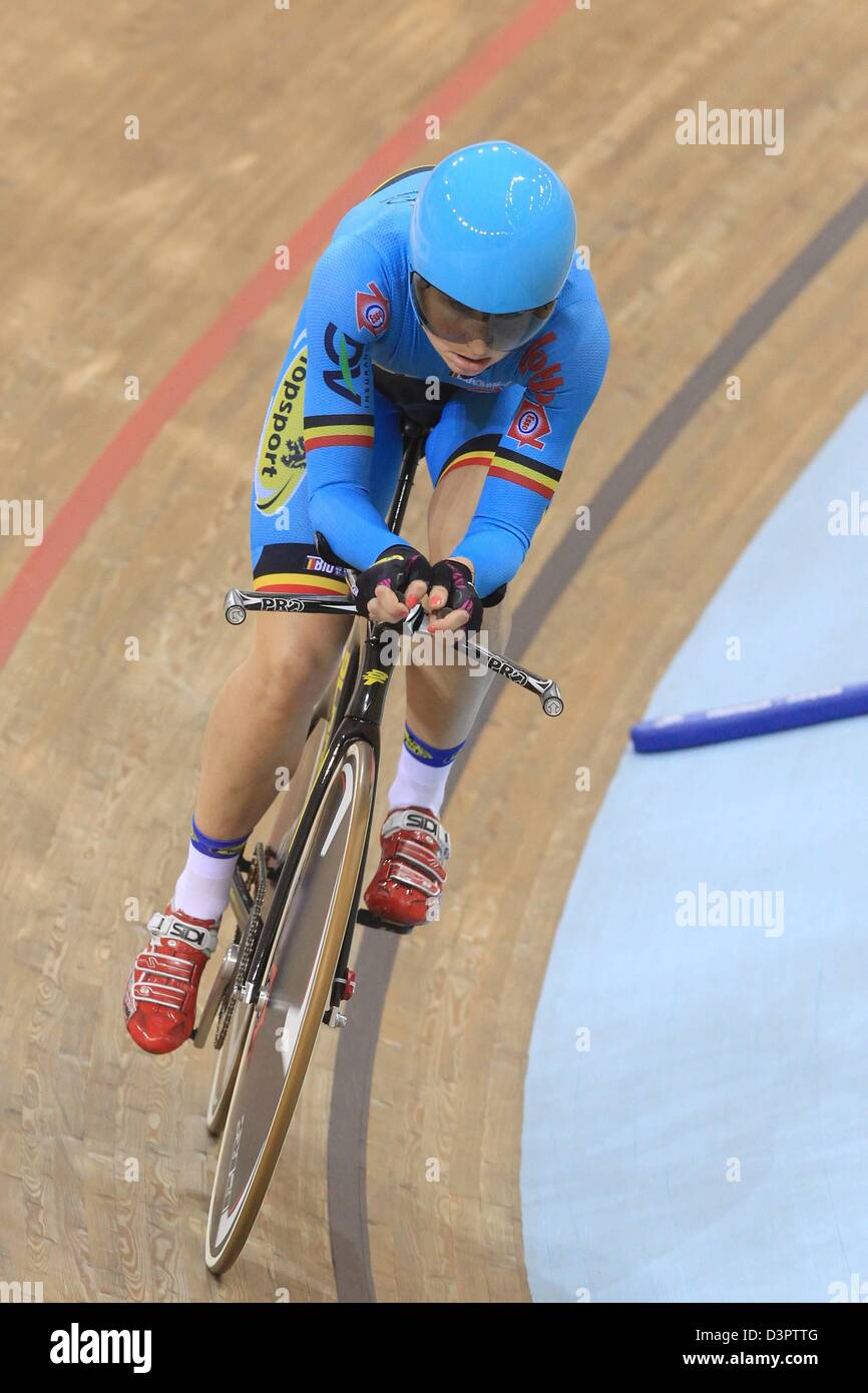 Minsk, Bielorussia. Il 22 febbraio 2013. Els BEL al Campionato del Mondo "Chilometro' di ciclismo, Minsk, Bielorussia. Foto Stock