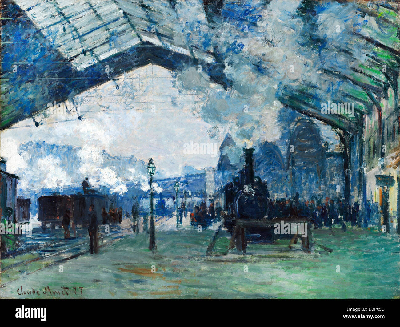 Claude Monet, arrivo del treno della Normandia, Gare Saint-Lazare 1877 olio su tela. Art Institute of Chicago Foto Stock
