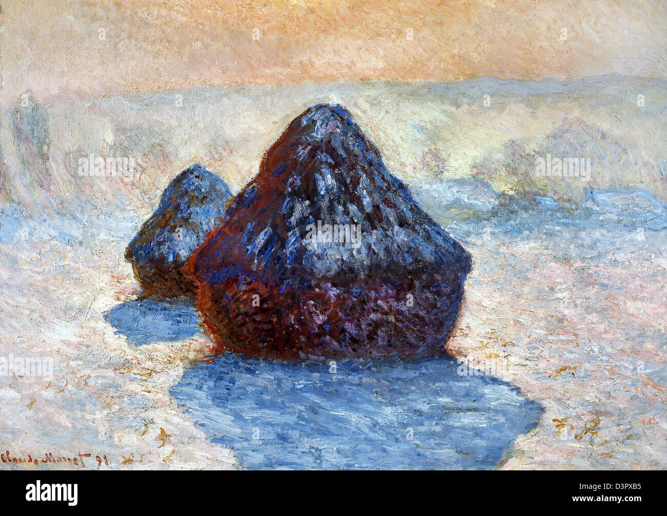 Claude Monet, Haystacks: effetto neve 1891 olio su tela. Scottish National Gallery, Edimburgo Foto Stock