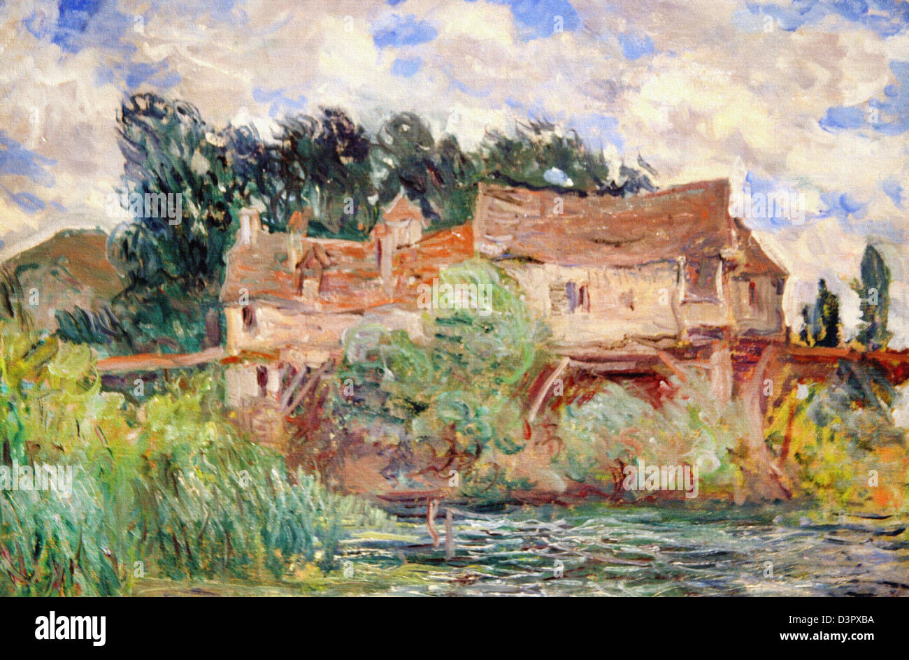 Claude Monet, case sul vecchio ponte di Vernon. circa 1883. New Orleans Museo di arte. Olio su tela. Foto Stock