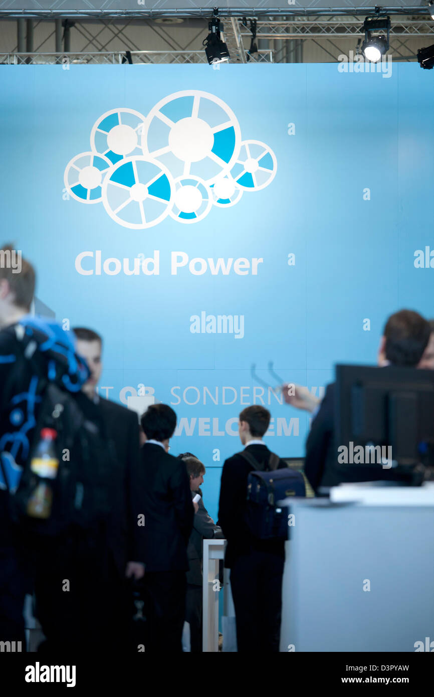 Hannover, Germania, Cloud Computing logo di Microsoft al CeBIT stand Foto Stock