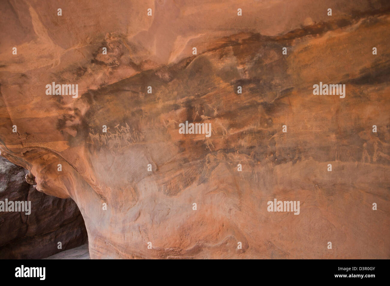 Close-up di pitture rupestri, Bhimbetka Ripari Raisen distretto, Madhya Pradesh, India Foto Stock
