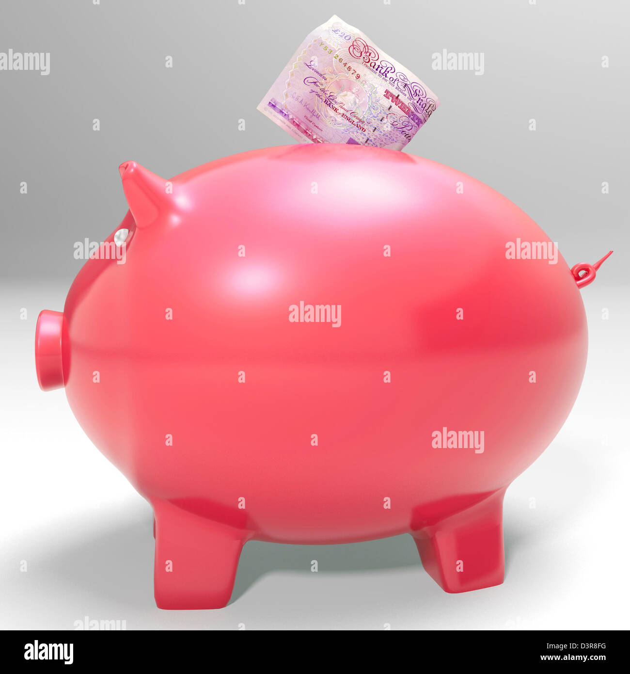 Denaro che entra Piggybank Mostra salvataggio di redditi e salari Foto Stock