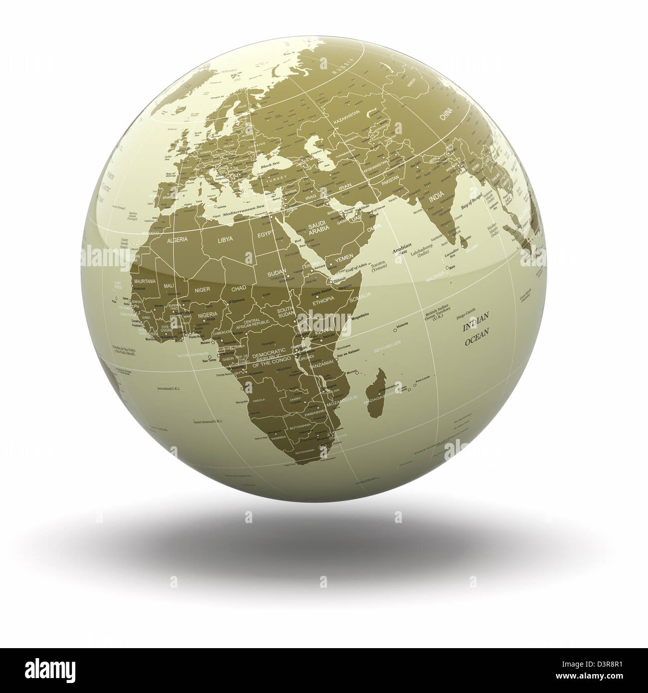 Mondo politico globo bianco su sfondo isolato. 3d Foto Stock