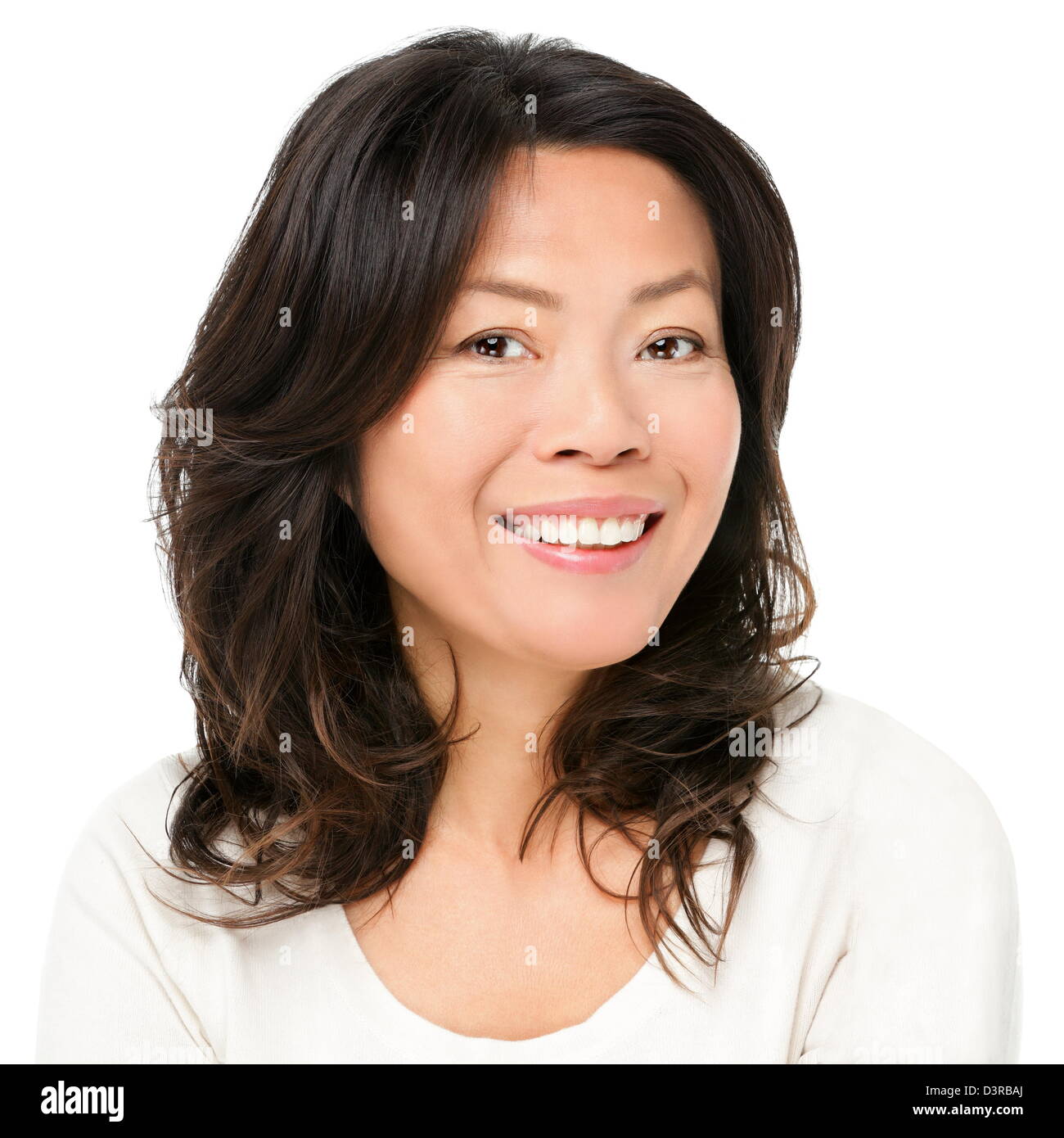 Ritratto di coppia di mezza età asiatica cinese donna isolato su sfondo bianco Foto Stock