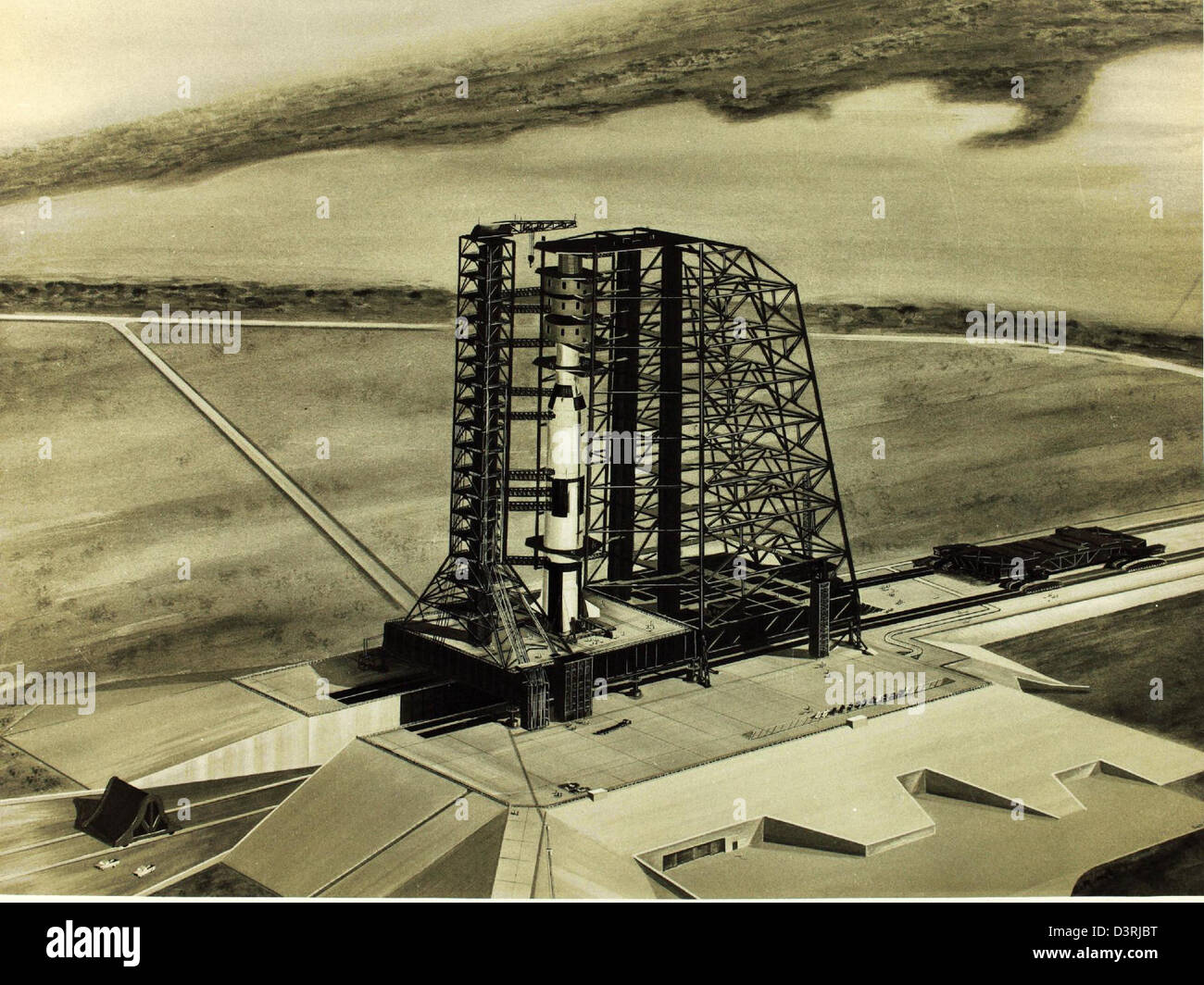 Una foto lucida del razzo Saturn SA-5, che mostra la sua importanza nello sviluppo delle missioni Apollo e il suo ruolo nell'esplorazione spaziale. L'SA-5 fu un volo di prova senza equipaggio che aiutò a perfezionare il razzo Saturn V. Foto Stock