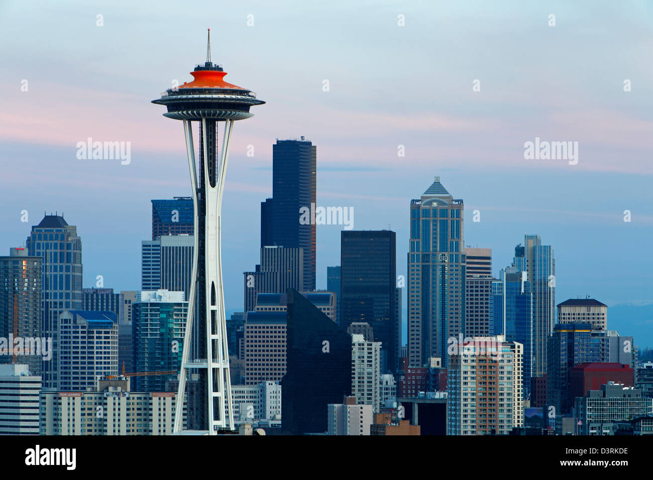 La skyline di Seattle al tramonto. Seattle, Washington. Stati Uniti d'America Foto Stock