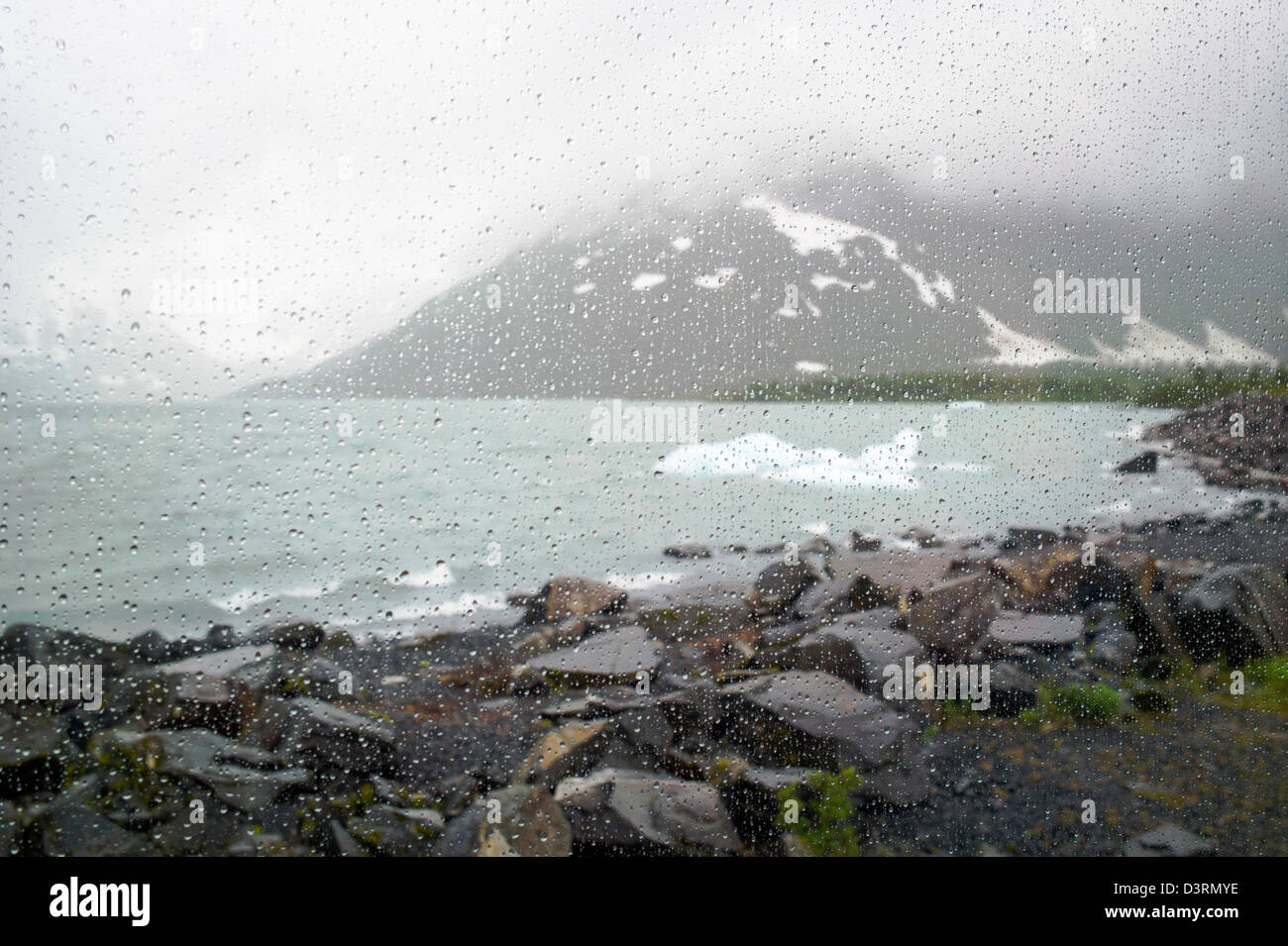 Visualizzare le finestre grandi, Boggs Visitor Center, Lago di Portage Portage Glacier, Chugach National Forest, Portage, Alaska, STATI UNITI D'AMERICA Foto Stock
