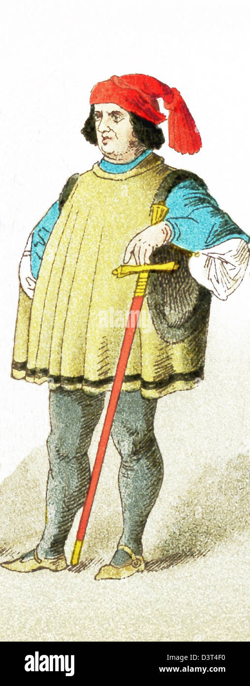 La figura rappresentata qui è un patrizio tedesco tra A.D. 1450 e 1500. L'illustrazione risale al 1882. Foto Stock