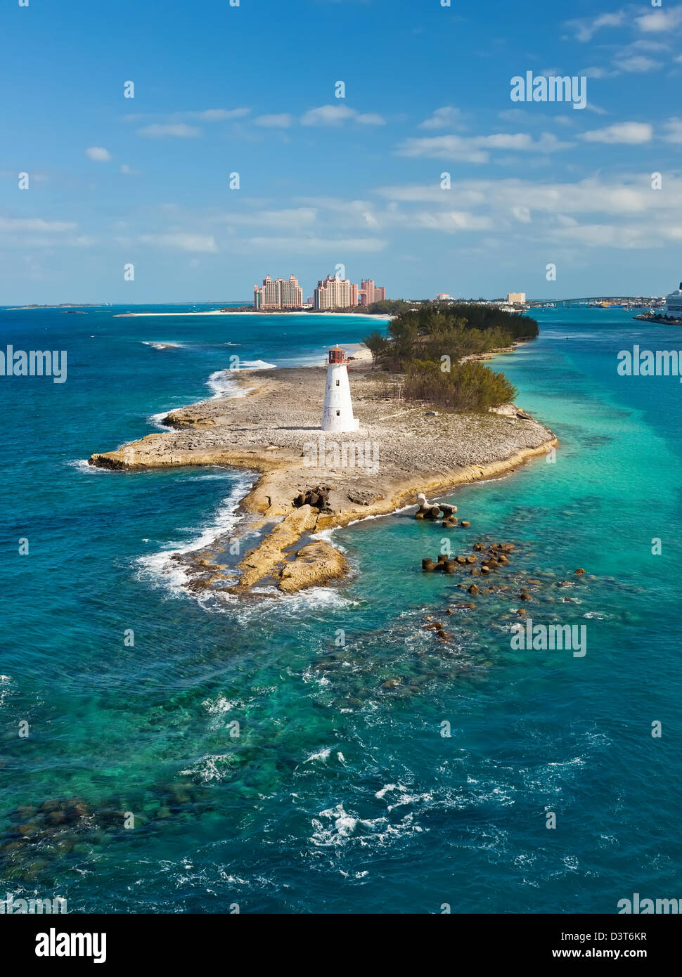 Punta di Paradise Island, con faro, a Nassau, Bahamas Foto Stock