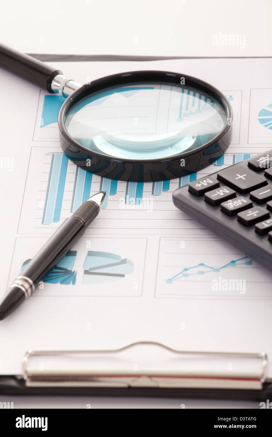 Background aziendale, dati finanziari concetto con penna Foto Stock