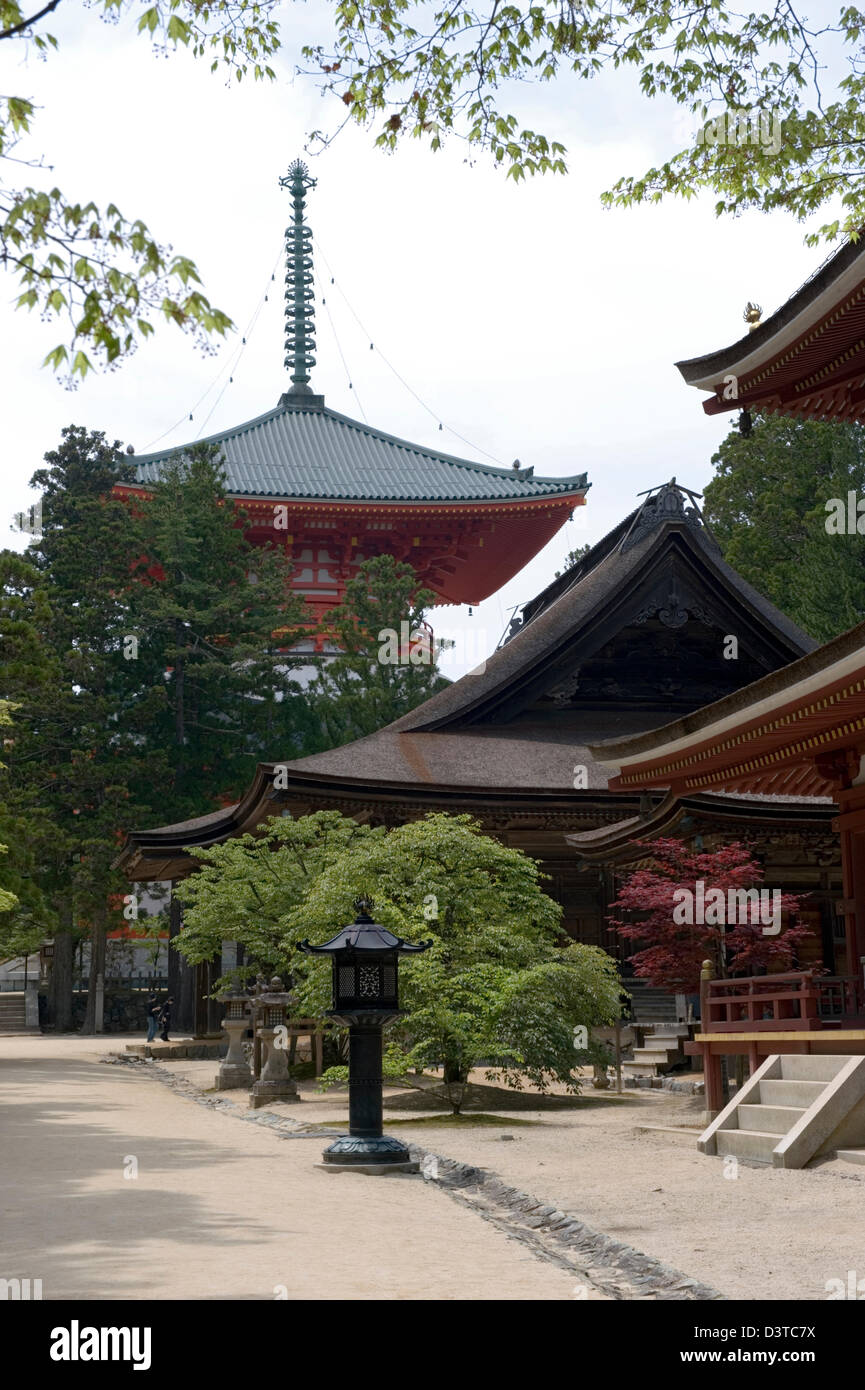 Konpon Daito grande Stupa e Toto est pagoda in Danjo Garan a Kongobuji, testa tempio di Koyasan Shingon Buddhismo Foto Stock