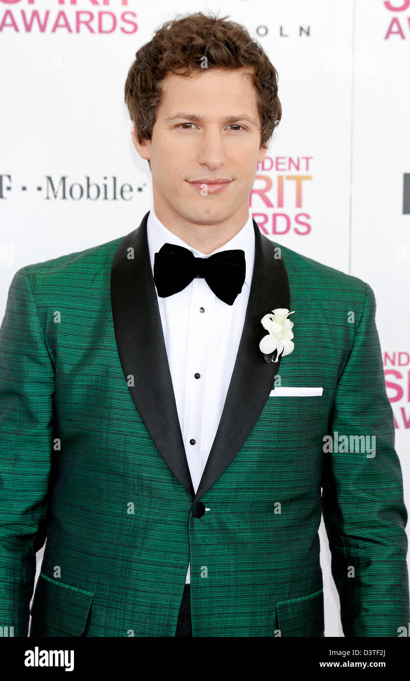 Santa Monica, California, Stati Uniti d'America. Il 23 febbraio 2013. Il comico Andy Samberg assiste la pellicola 2013 Lo Spirito indipendente Awards tenutosi sulla spiaggia di Santa Monica il 23 febbraio 2013 in Santa Monica, California. Credito: dpa picture alliance / Alamy Live News Foto Stock