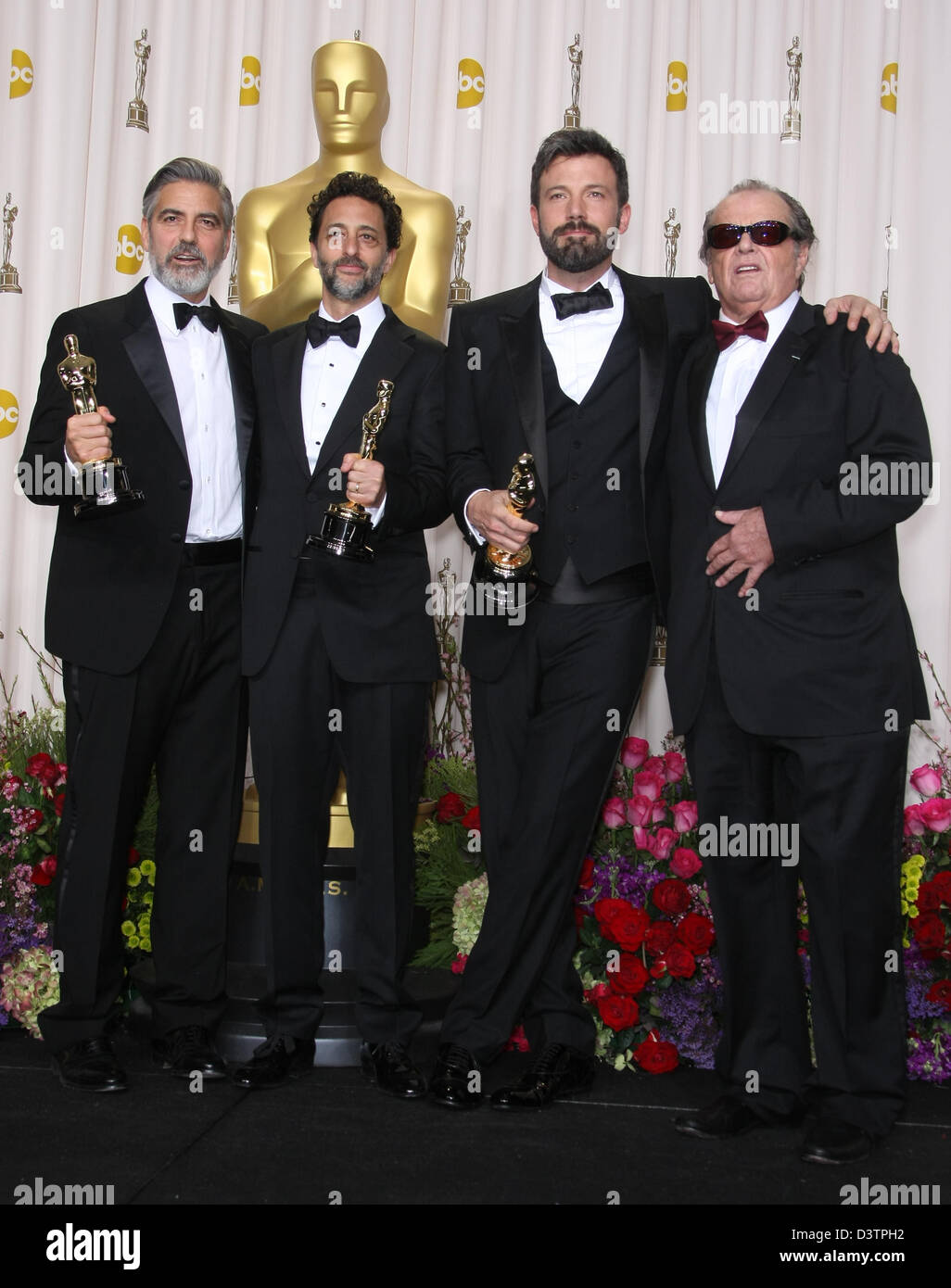 GEORGE CLOONEY e Grant Heslov & Jack Nicholson & BEN AFFLECK 85TH ACADEMY AWARDS PRESSROOM DOLBY Theatre di LOS ANGELES CALIFORN Foto Stock