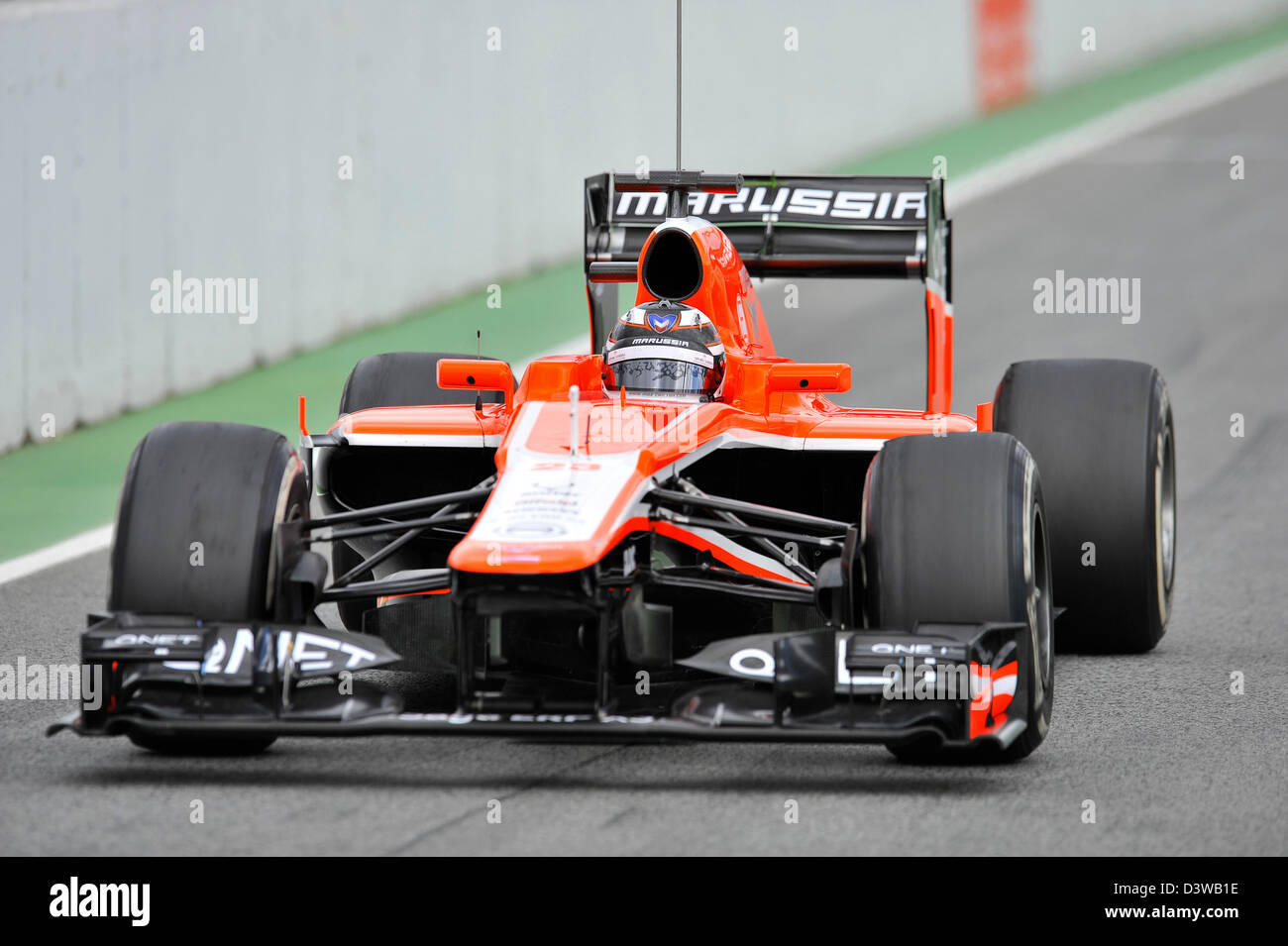 Max Chilton (GBR), Marussia Virgin MVR-02 durante la Formula Uno prove sul Circuito de Catalunya racetrack vicino a Barcelona, Spagna in Fe Foto Stock