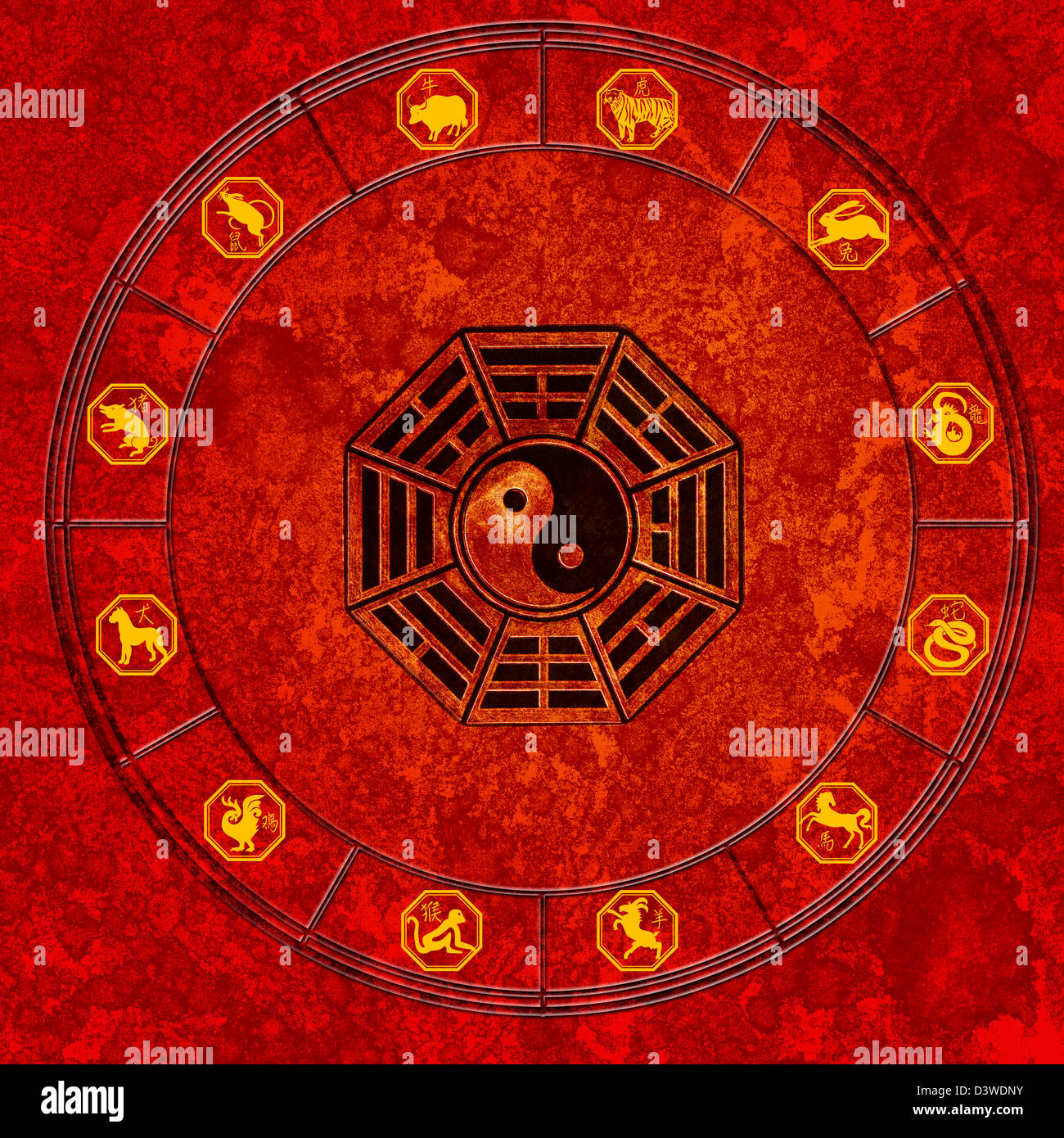Zodiaco Cinese e di yin yang Foto Stock