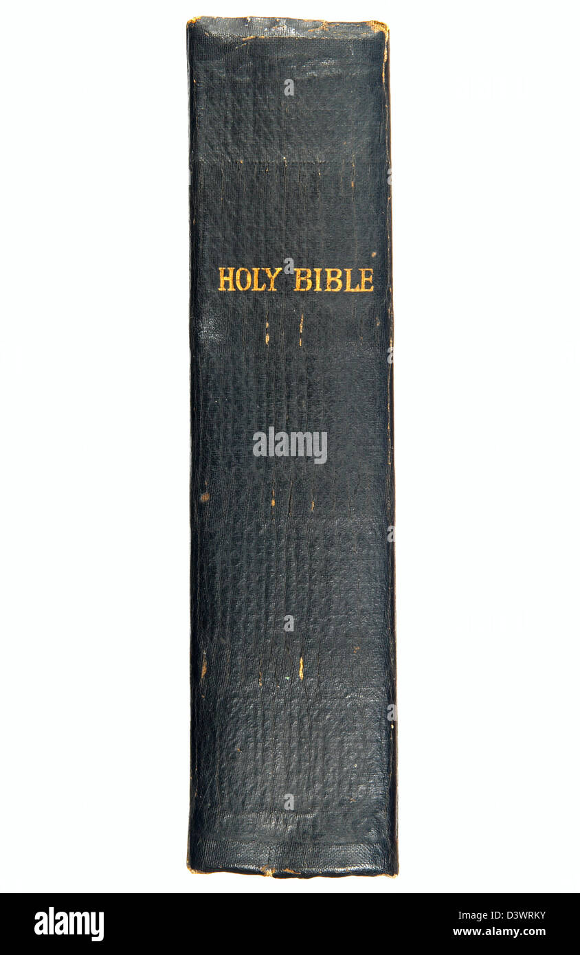 La spina dorsale di una vecchia Bibbia Vittoriano stampato in 1882. Foto Stock
