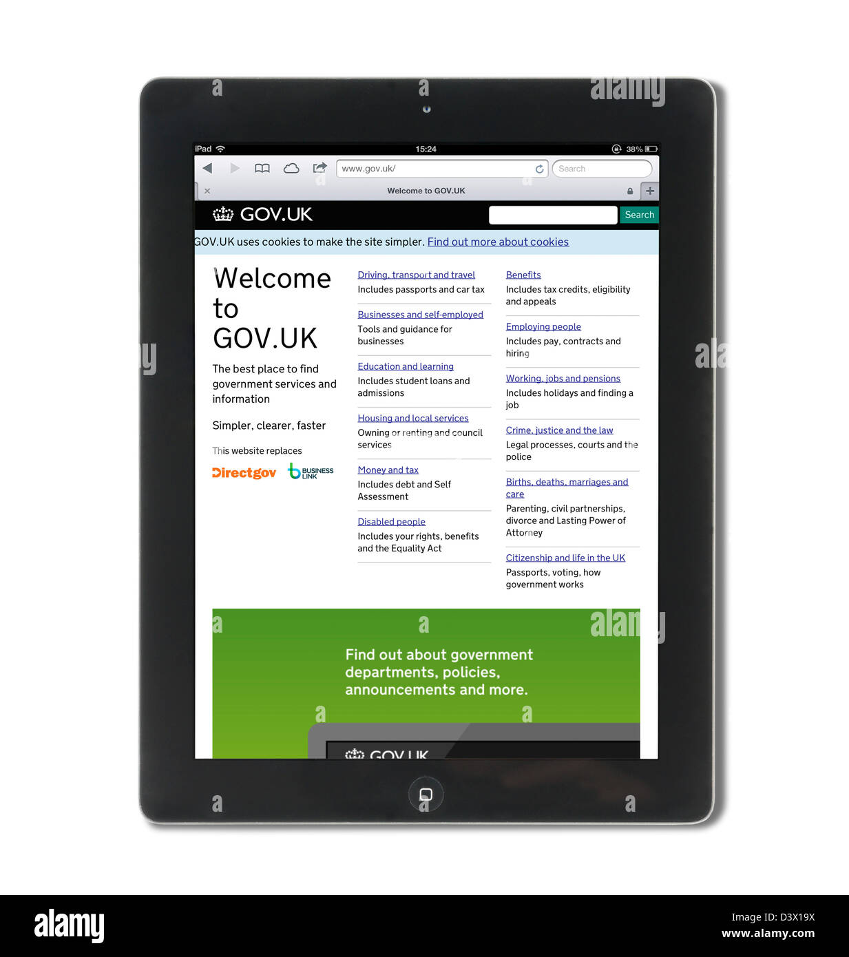 Il governo del Regno Unito di servizi web Gov.UK visualizzata su un display Retina iPad Foto Stock