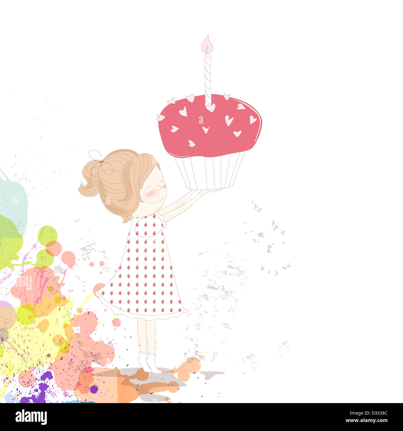 Ragazza con una torta di compleanno Foto Stock