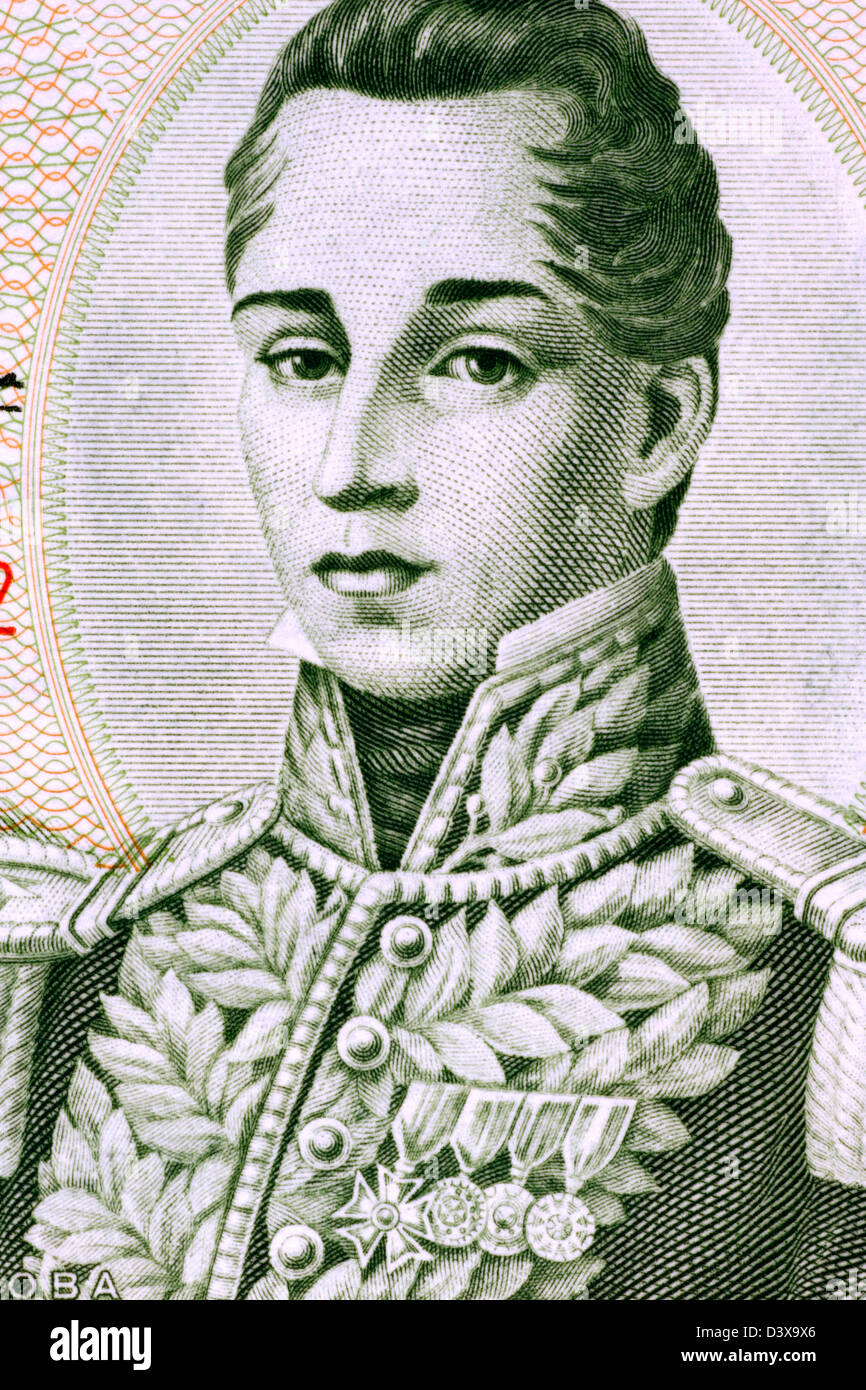 Jose Maria Gordova (1799-1829) su 5 pesos Oro 1980 banconota dalla Colombia. Foto Stock