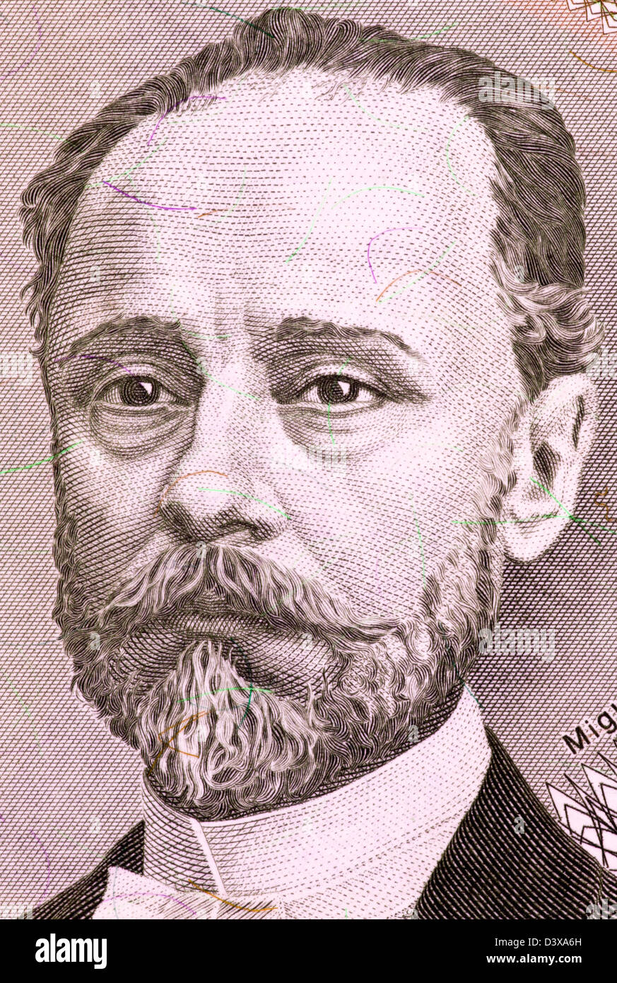Miguel Angel Juarez Celman (1844-1909) su 5000 Australes 1990 banconota da Argentina. Presidente dell'Argentina durante il 1886-1890. Foto Stock