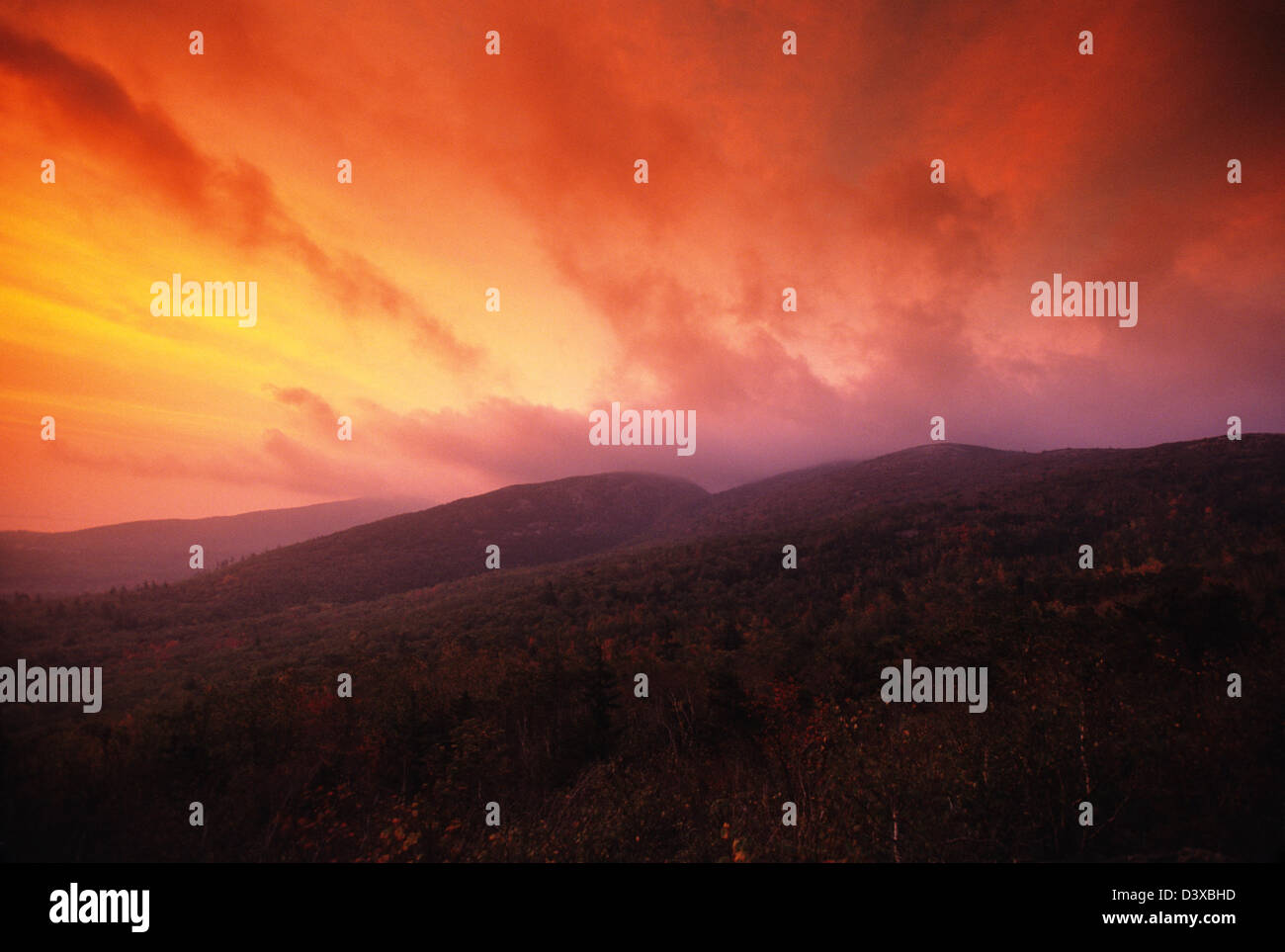 Elk282-2307 Maine, Parco Nazionale di Acadia, Cadillac Mt, sunrise di vertice Foto Stock