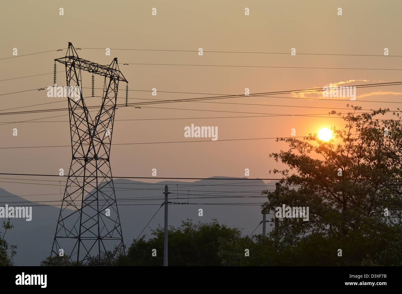 Foto di Africa, linee elettriche in sunset Foto Stock