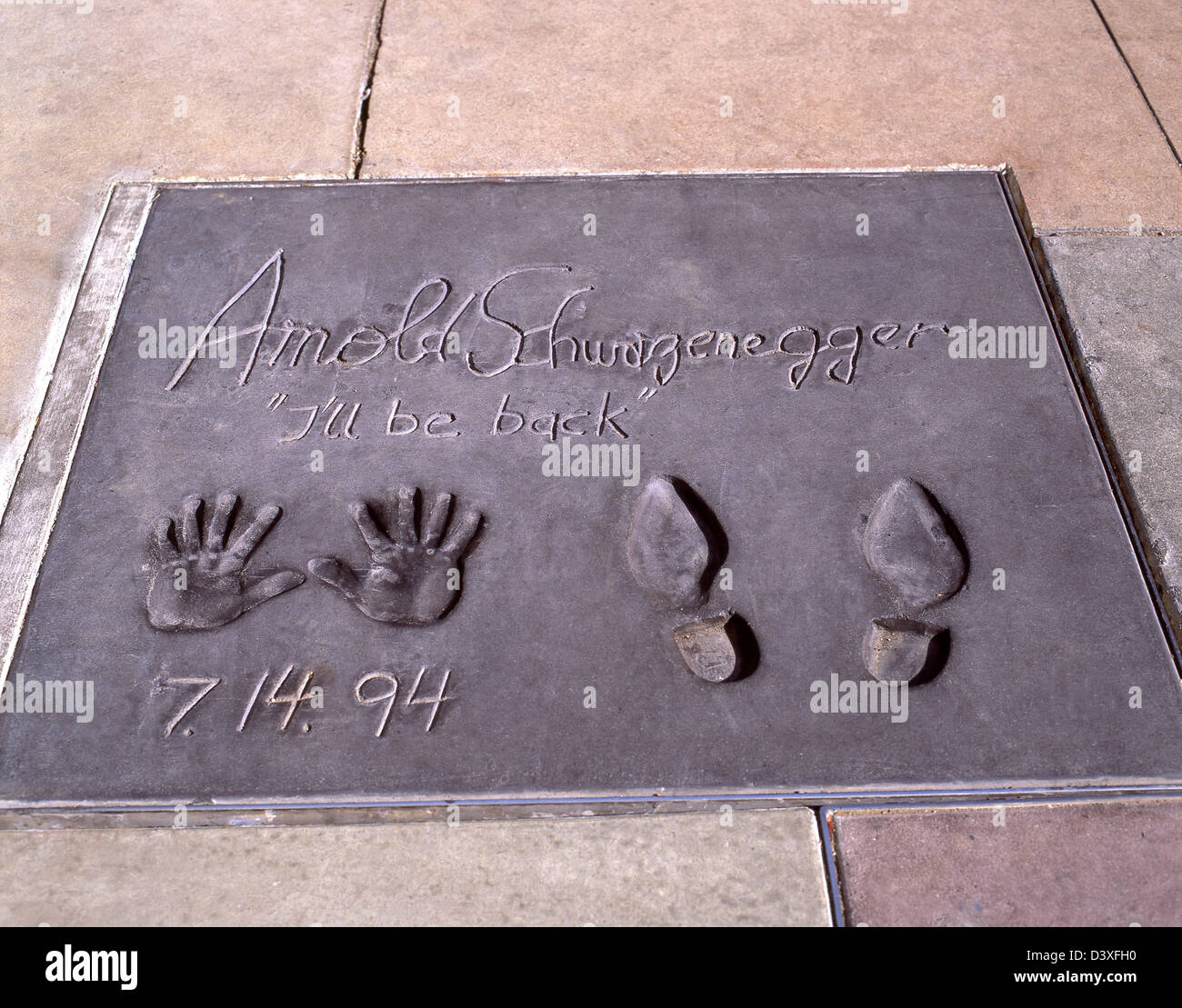 Arnold Schwazenegger stampe a TCL Chinese Theatre, Hollywood, Los Angeles, California, Stati Uniti d'America Foto Stock