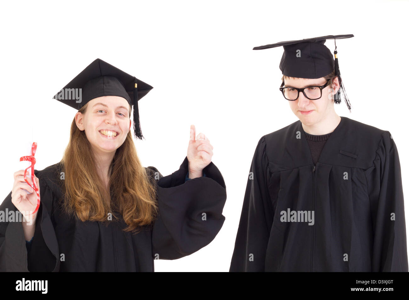 Due laureati nei loro abiti accademico Foto Stock