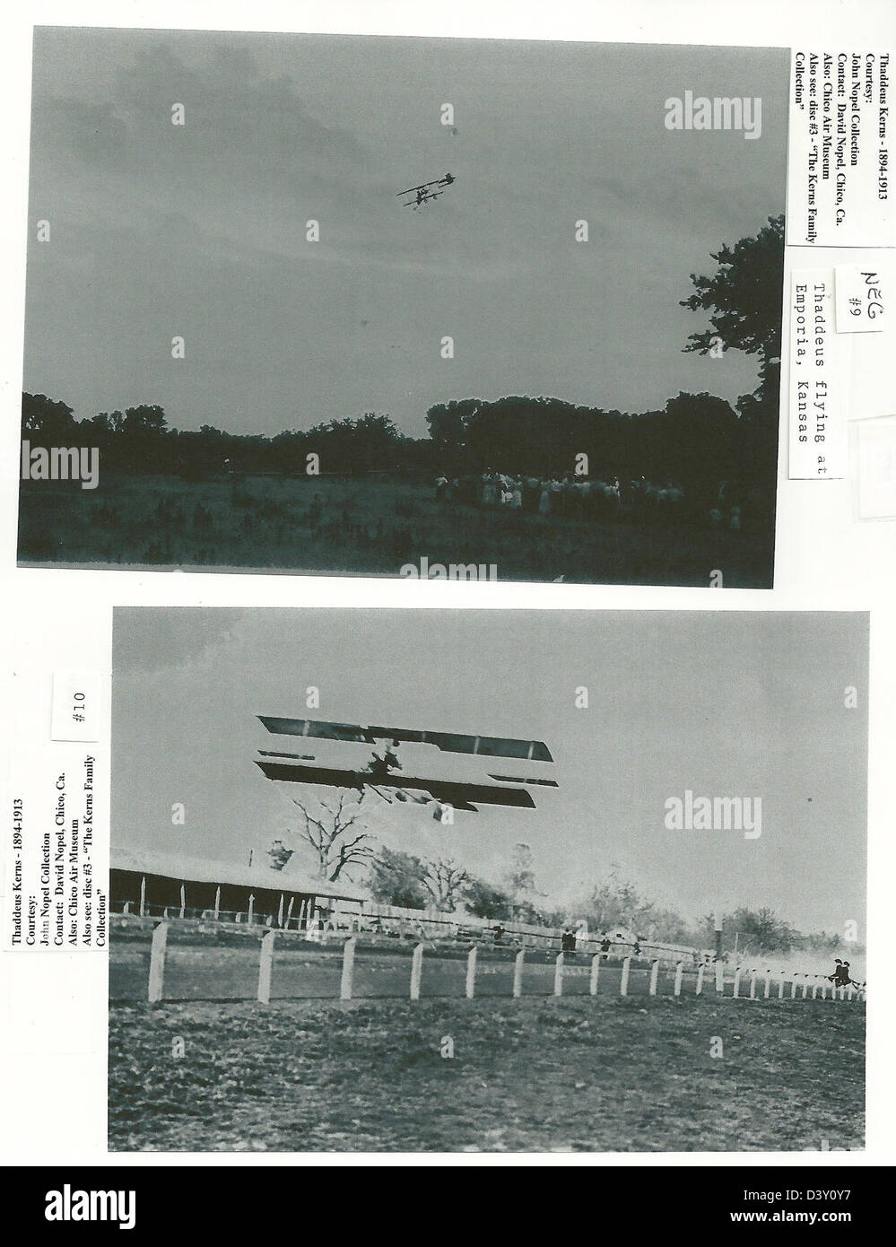 Un'immagine storica di Thaddeus Kerns che volava su un aereo a Emporia, Kansas, catturata al Chico Air Museum. La foto riflette la prima storia dell'aviazione e lo spirito dell'esplorazione in volo del XX secolo. Foto Stock