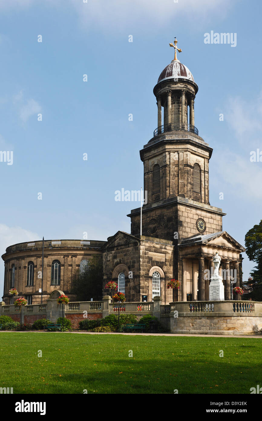 St Chads chiesa dalla cava Park, Shrewsbury, Shropshire, Inghilterra Foto Stock