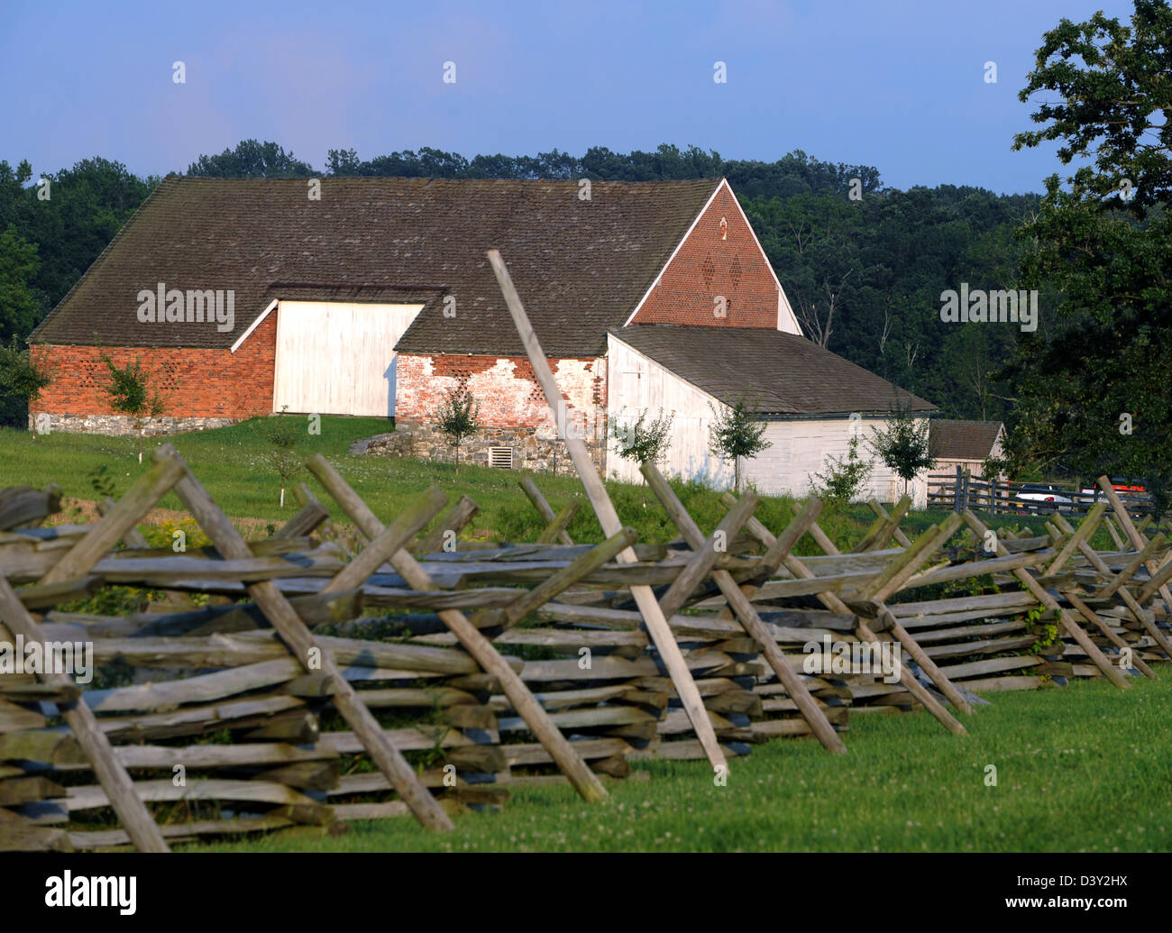Trostle farm barn utilizzato come sede centrale mediante unione comandante il Mag. Gen. George Meade,confederato foro shell fienile,guerra civile granaio, Foto Stock