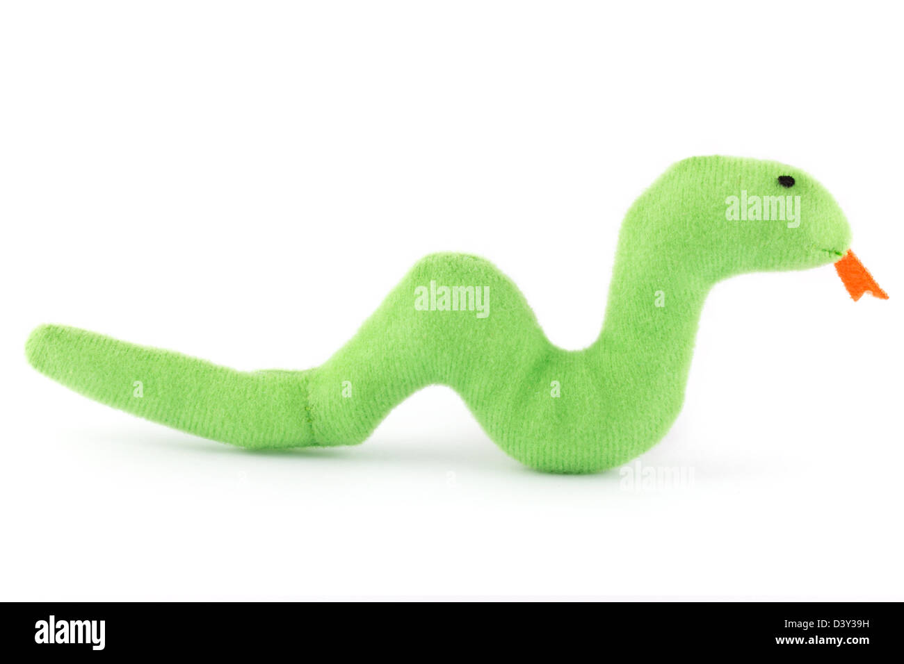Feltro verde serpente giocattolo su sfondo bianco Foto Stock