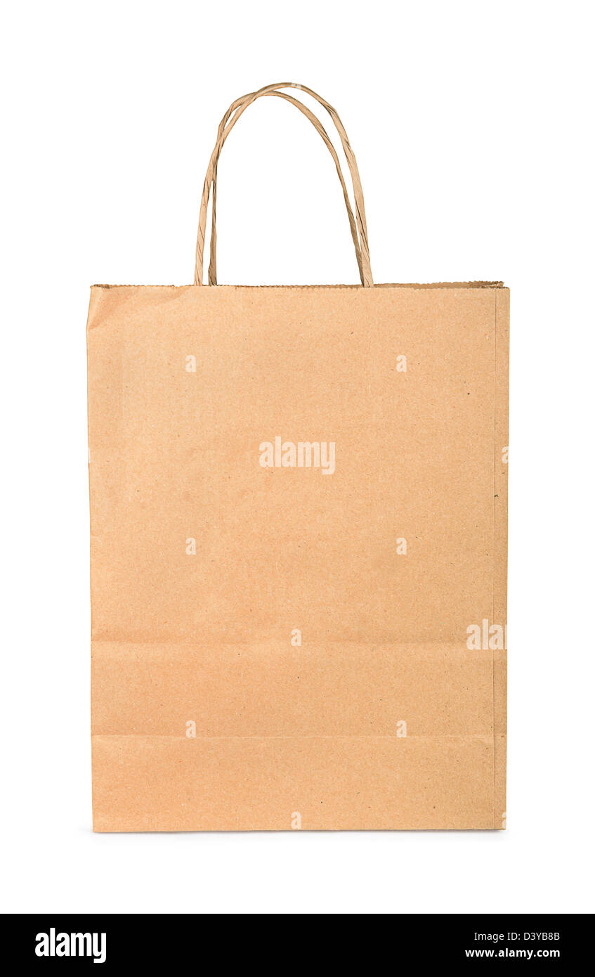 Carta marrone shopping bag isolato su bianco Foto Stock