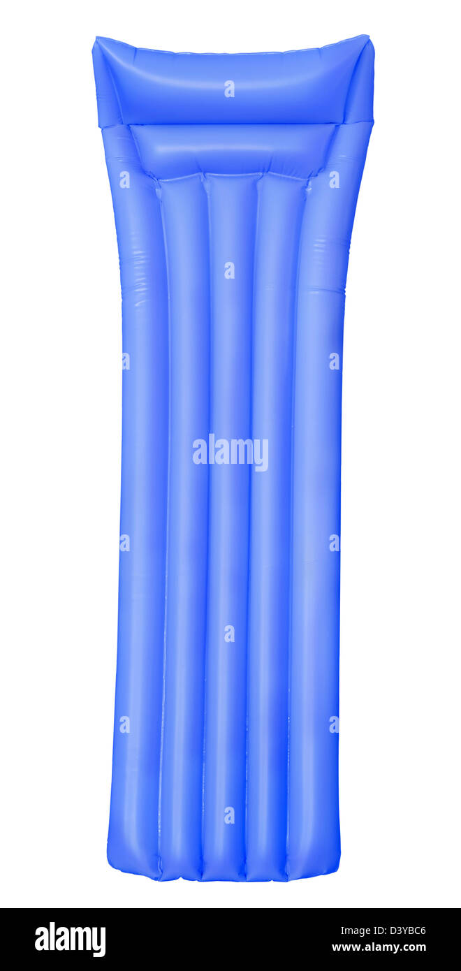 Blu piscina aria materasso isolato su bianco Foto Stock