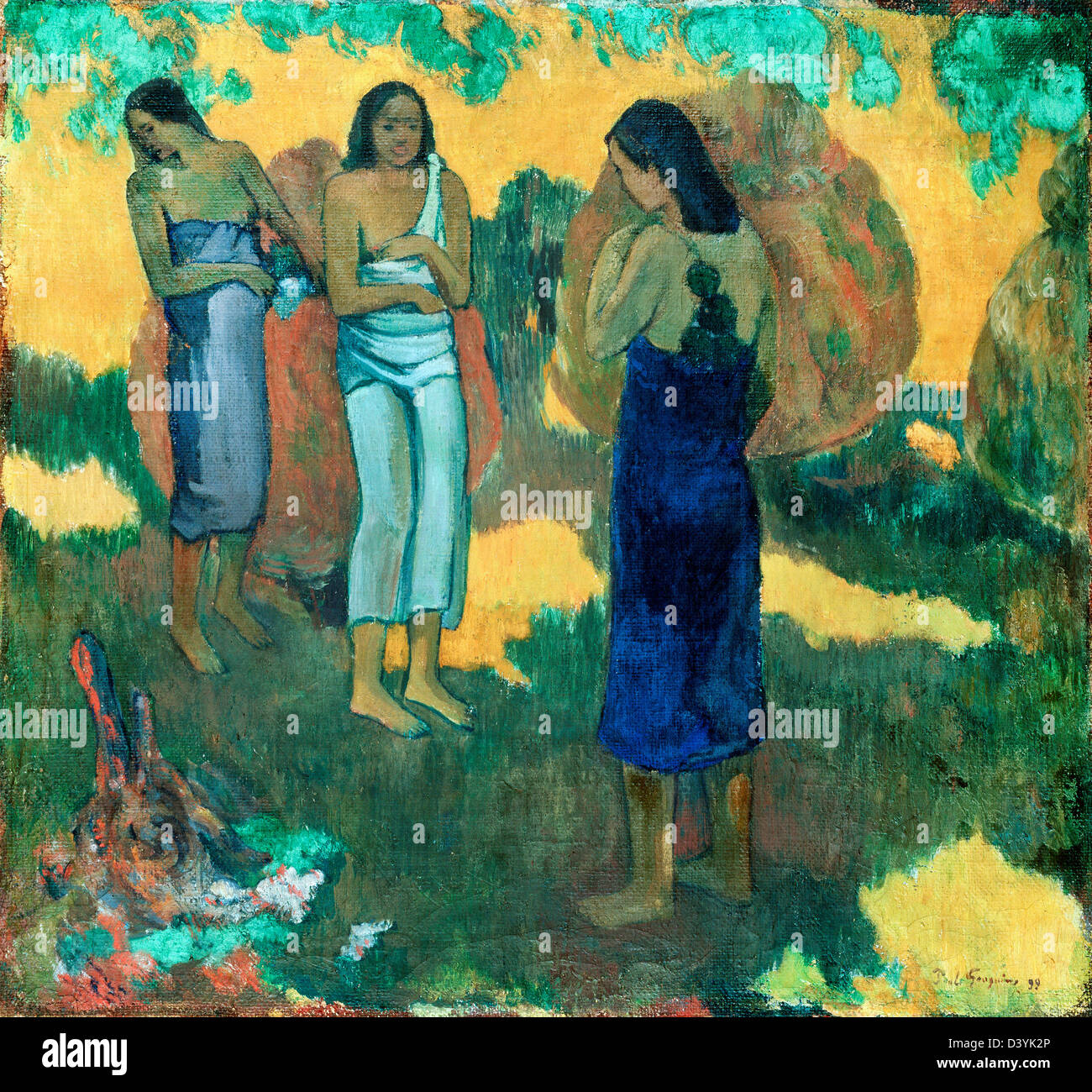 Paul Gauguin, Tahitian tre donne contro uno sfondo giallo 1899 olio su tela. Hermitage di San Pietroburgo, Russia Foto Stock