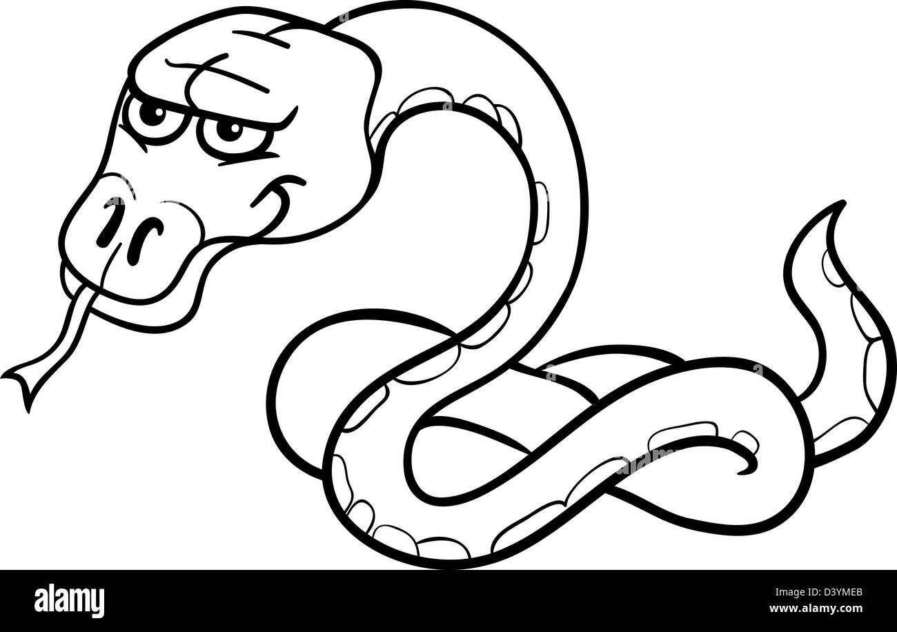 Bianco e Nero Cartoon illustrazione di divertenti Snake Reptile animale per il libro da colorare Foto Stock