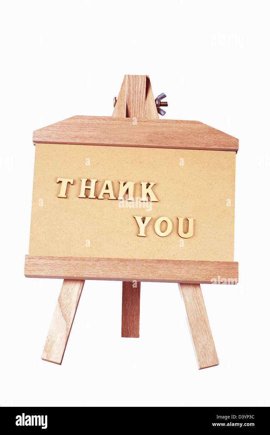 Intaglio del legno grazie scritto sul photo frame su Foto Stock