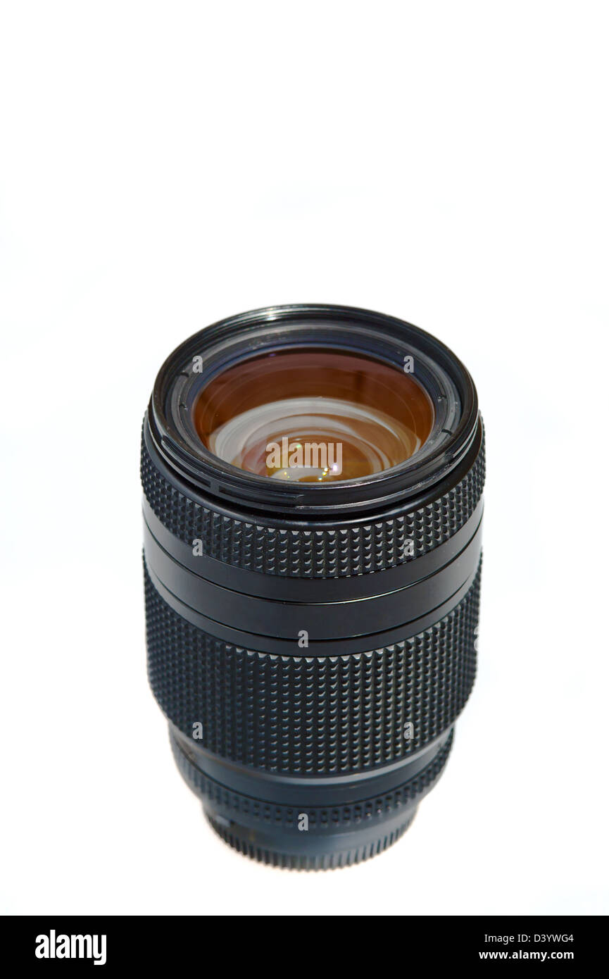 Obiettivo fotografico per foto fotocamera su sfondo bianco Foto Stock