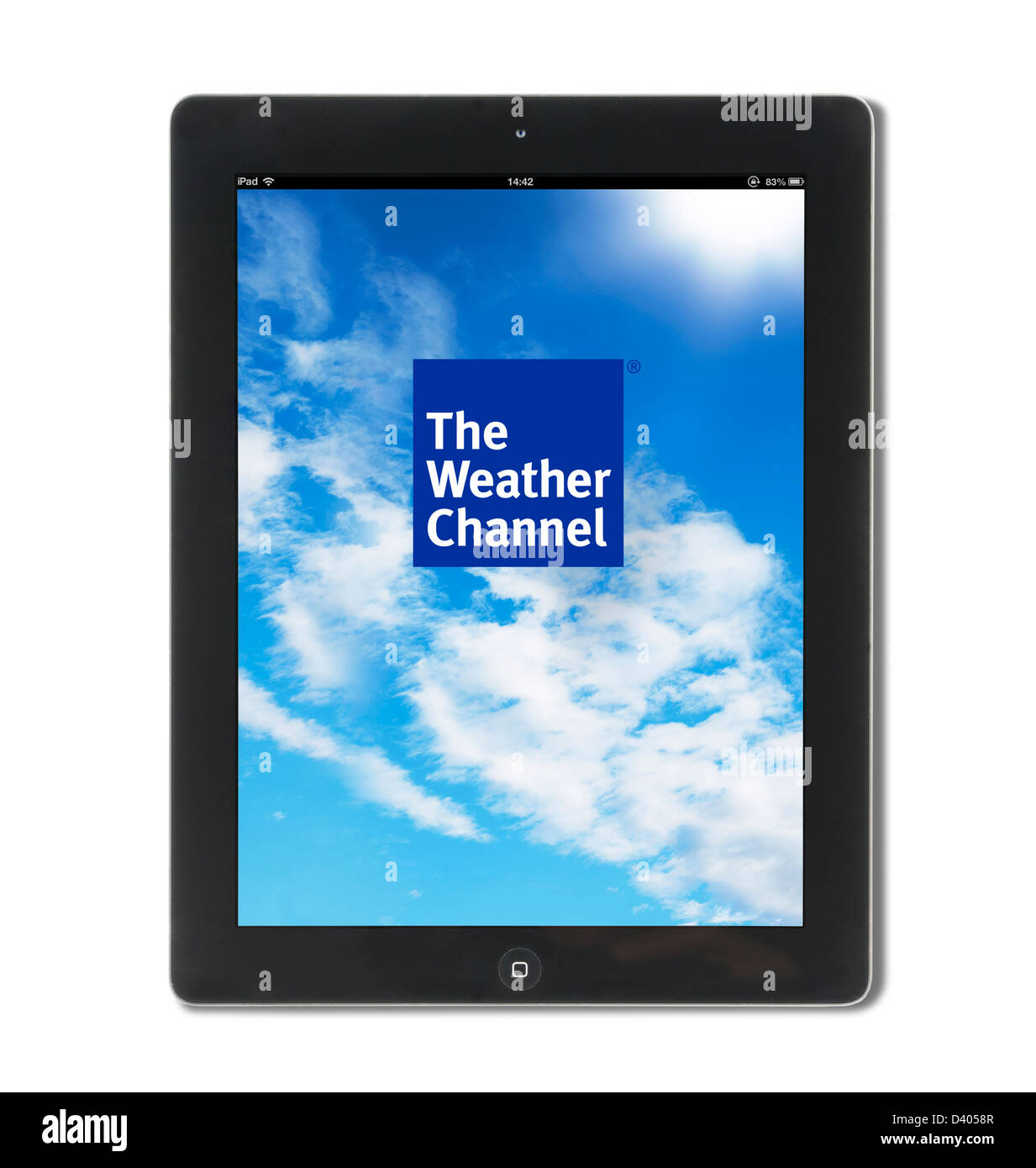 Pagina anteriore del canale meteo app ( Weather.com ) visualizzati su una quarta generazione di Apple computer tablet iPad Foto Stock