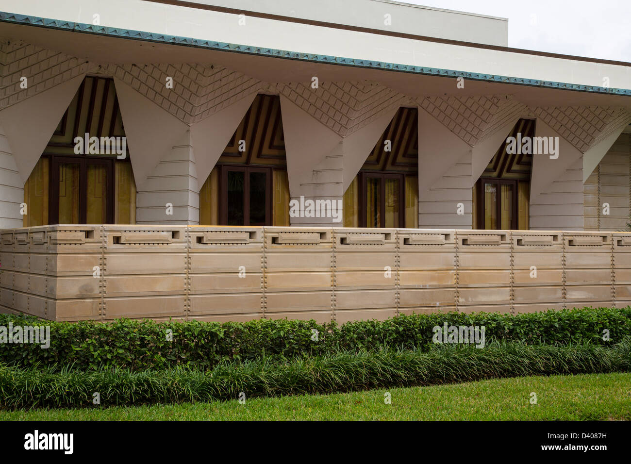 I dettagli di costruzione su Frank Lloyd Wright progettato bambino del sole del sud della Florida college campus in Lakeland FL Foto Stock