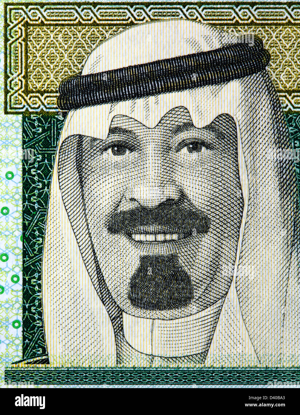 Ritratto del Re Abdullah da 1 Rial banconota, Arabia Saudita, 2007 Foto Stock