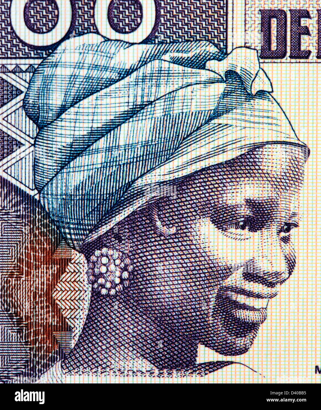 Ritratto di giovane donna da 100 Franchi banconota, Guinea, 1985 Foto Stock