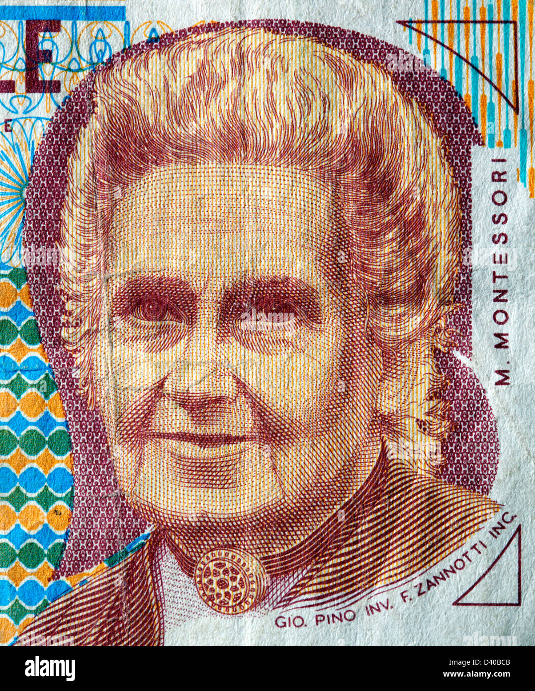 Ritratto di Maria Montessori Da 1000 Lire banconota, Italia, 1990 Foto Stock