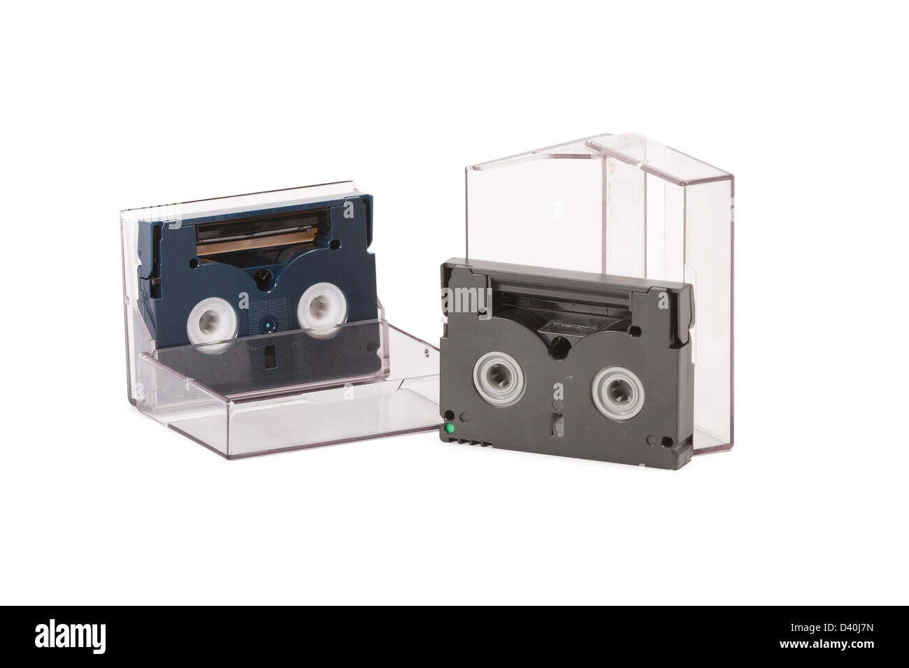 VHS-C video cartucce su sfondo bianco Foto Stock
