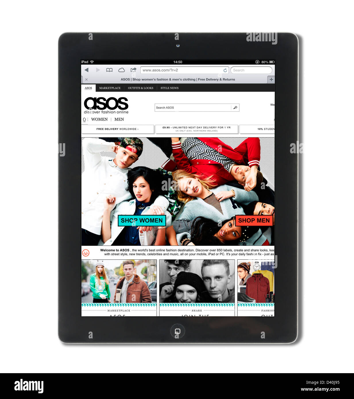 Il famoso shopping on line sito Asos.com visualizzati su una quarta generazione di Apple computer tablet iPad Foto Stock